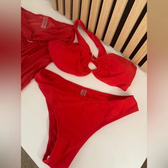 Red Bikini Set 3 pc with bikini cover NWT - Picture 5 of 6